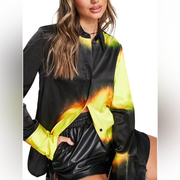 Topshop Spray Print Oversized Shirt - Picture 1 of 4